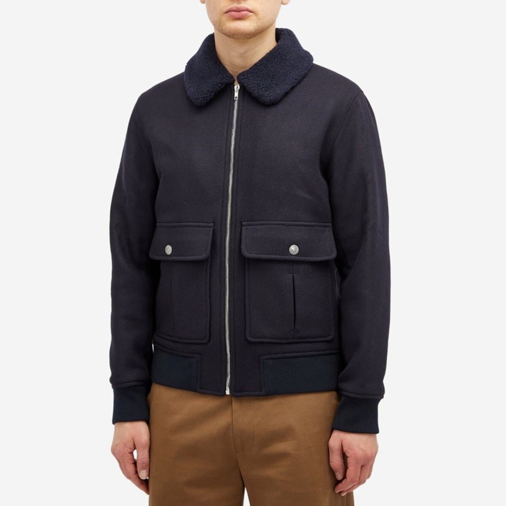 NEW A.P.C. Blouson Navy Bomber Jacket with Removable Collar, size S - Picture 10 of 10